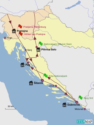 {Karte mit Reiseverlauf}